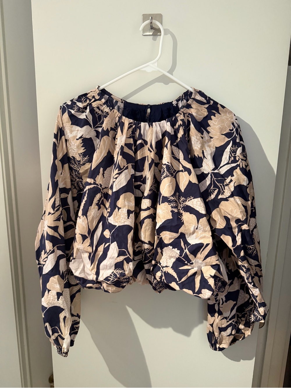 Maeve Navy and Cream Floral Peasant Blouse